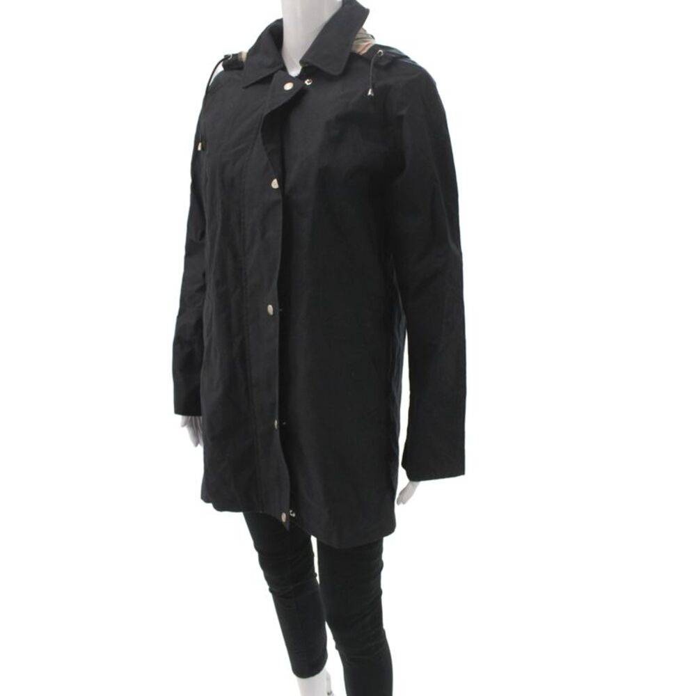 Burberry Womens Raincoat Black Cotton Check Snap Closure Size S - Picture 2 of 7